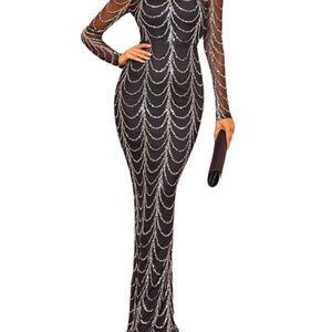 Elegant Black Evening Dress with Silver Accents